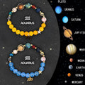 Two natural stone beaded bracelets with adjustable strings for zodiac signs.