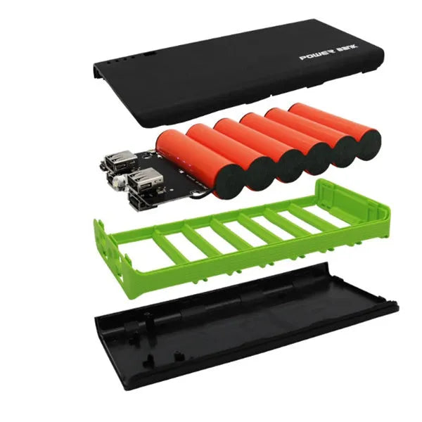 20000mAh fast charging power bank in five colour options: red, blue, green, yellow, black.