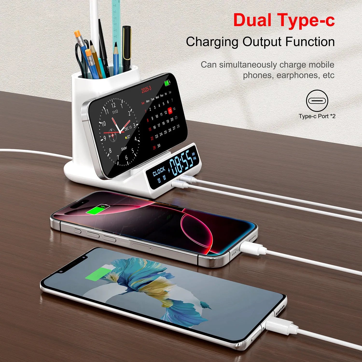 Wireless charging lamp with pen holder storage box in modern design