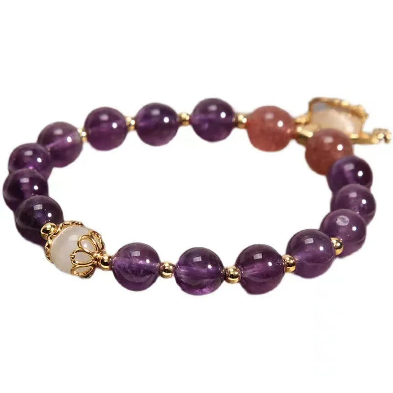 Handmade drop-shaped copper bracelet with a longevity lock charm and Ruyi design for women.