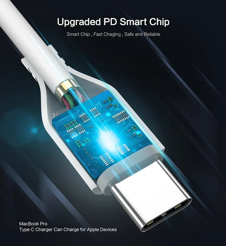 White braided USB-C to Lightning cable measuring 1 metre for iPhone and iPad charging
