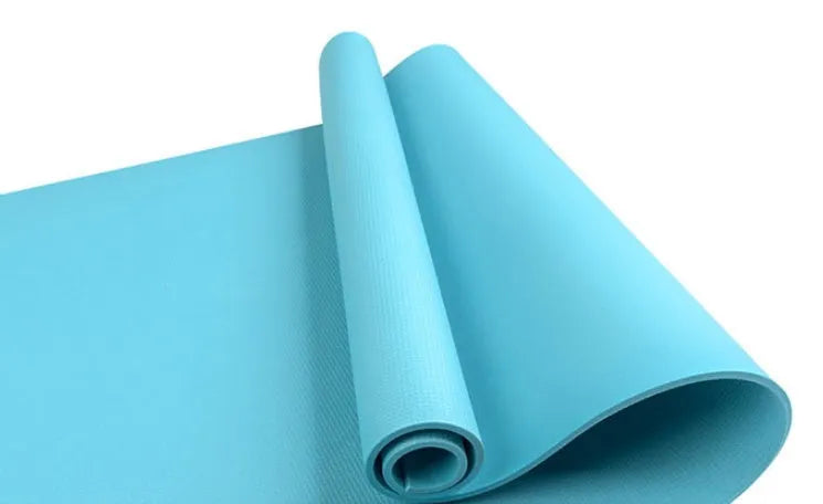 Red EVA fitness yoga mat, 173cm long, shown flat on a wooden floor.