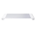 Aluminium and plastic computer monitor stand with four USB ports and hidden keyboard storage underneath