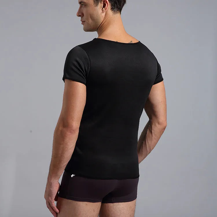 Men's black neoprene body shaper vest for slimming and sweat enhancement during exercise