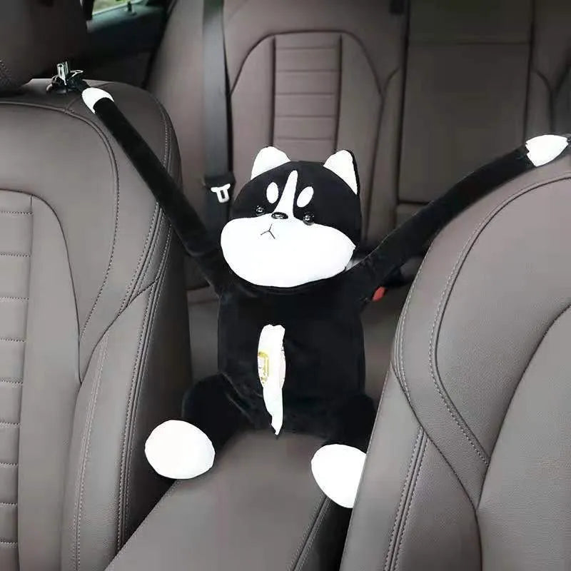 Plush car armrest hanging tissue box with lid, Captain Dog model, size 26x35cm