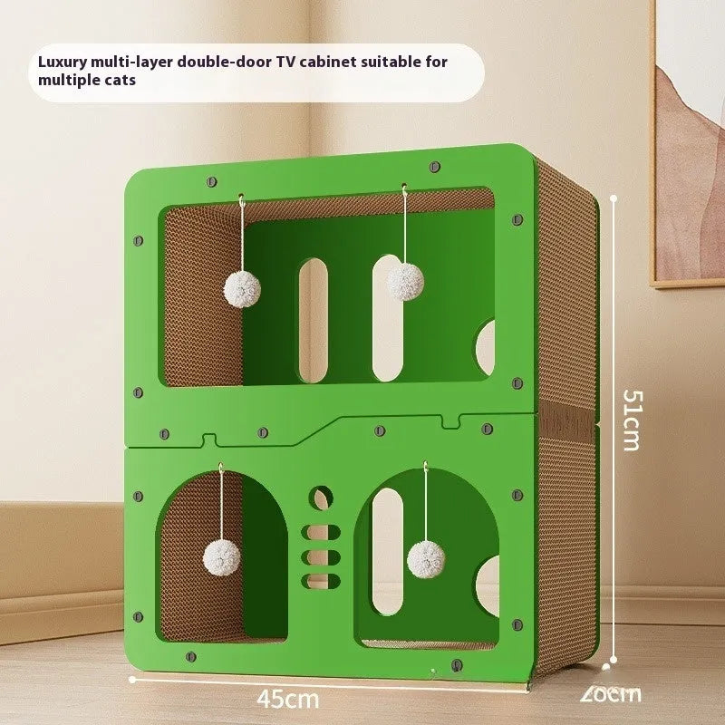 Double-layer cat scratching nest with wear-resistant material in owl and cat head design options