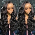 M1613 Black full-head synthetic wig with medium large curly waves and a lace mesh cap.