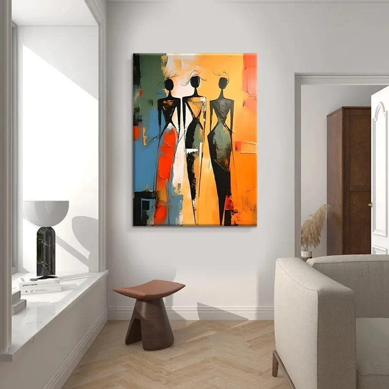 Colorful hand-painted abstract oil painting of an African woman on canvas