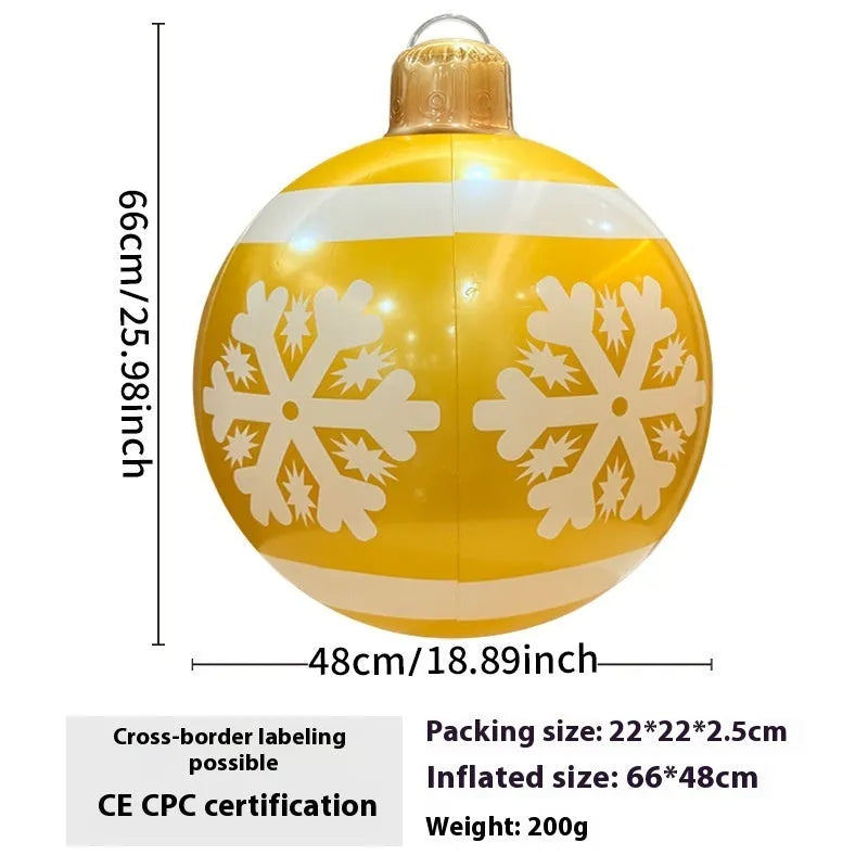 Large red inflatable Christmas ball with flash function and hand pump for garden decoration