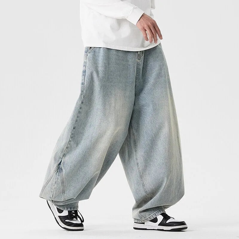 Men's plus size wide leg jeans in cotton denim available in three colours