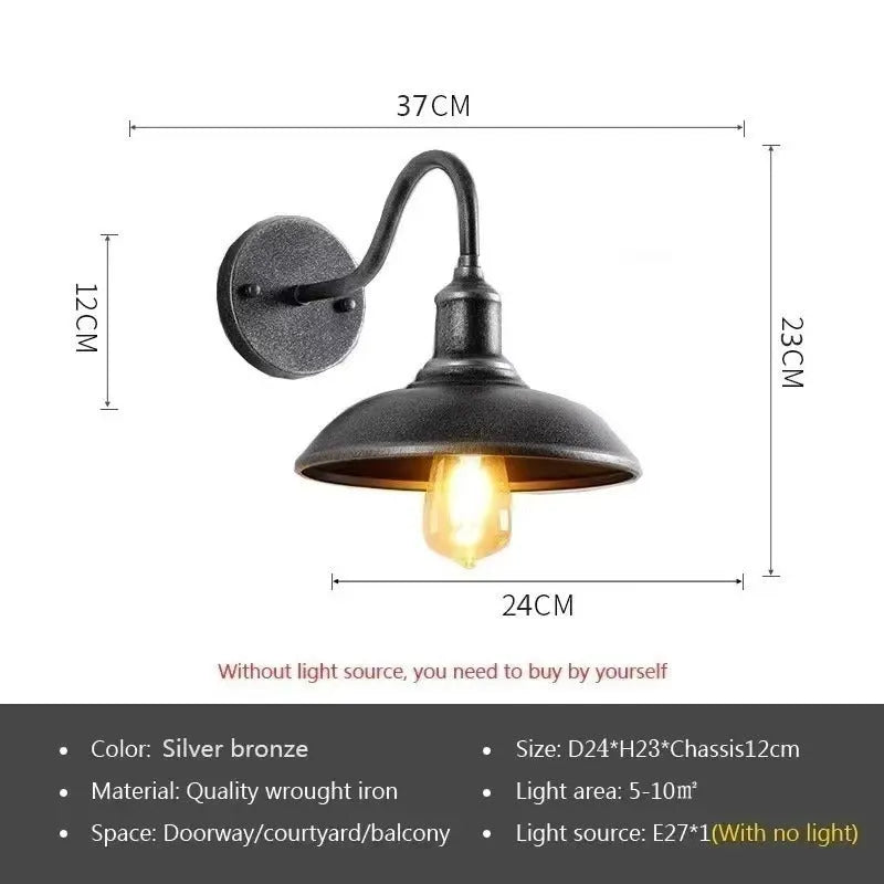 Retro villa courtyard wall lamp in silver or copper finish with right angle or oblique angle mounting options