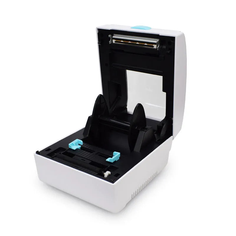 White Bluetooth thermal label printer with compact design for heat-sensitive labels