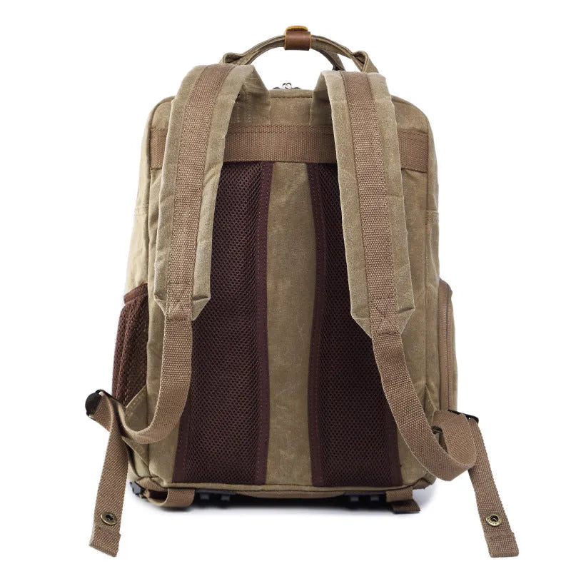 Canvas SLR digital backpack in khaki with waterproof and anti-seismic protection for home storage