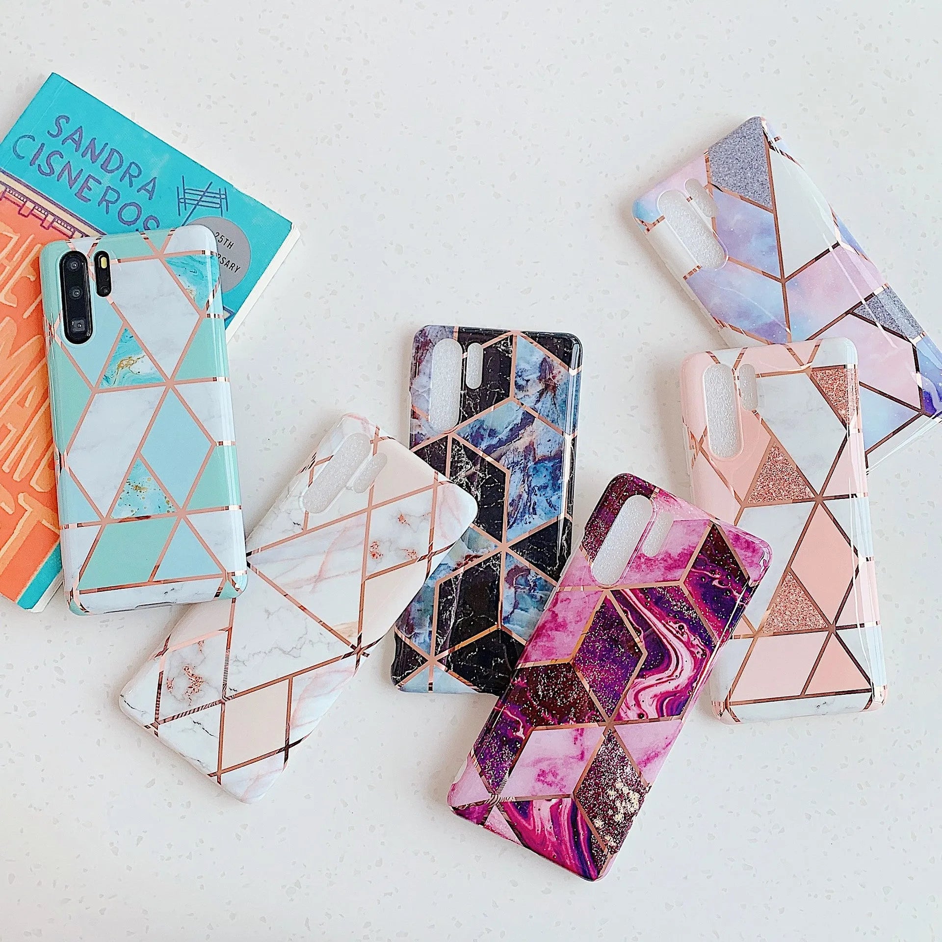 Electroplated marble phone case with metallic finish for Huawei and Samsung smartphones
