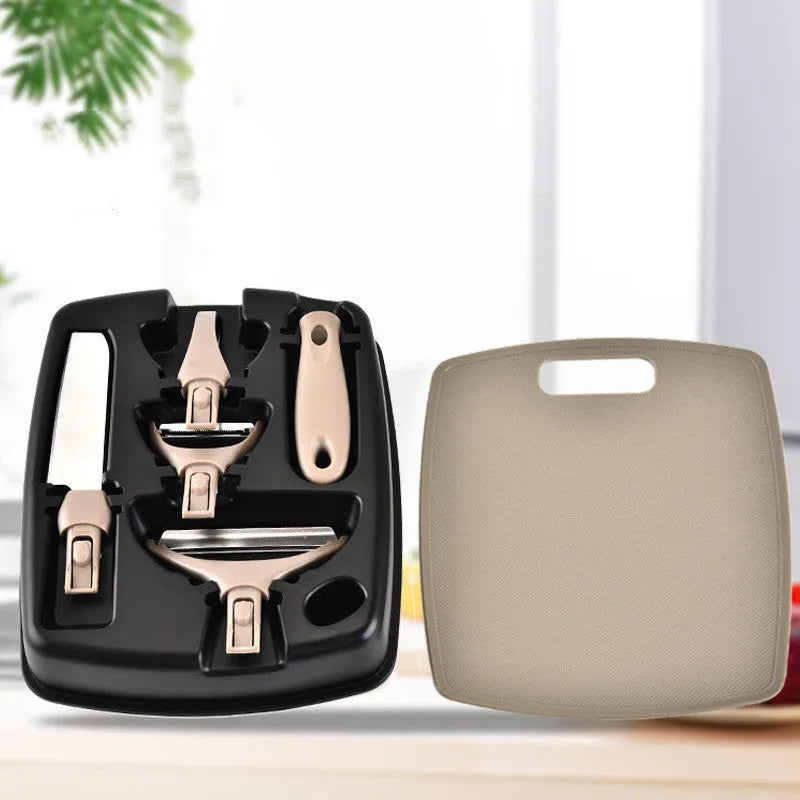 Green eight-piece multi-function kitchen planer set with disassemblable components on a PP base.
