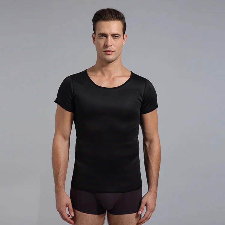 Men's black neoprene body shaper vest for slimming and sweat enhancement during exercise