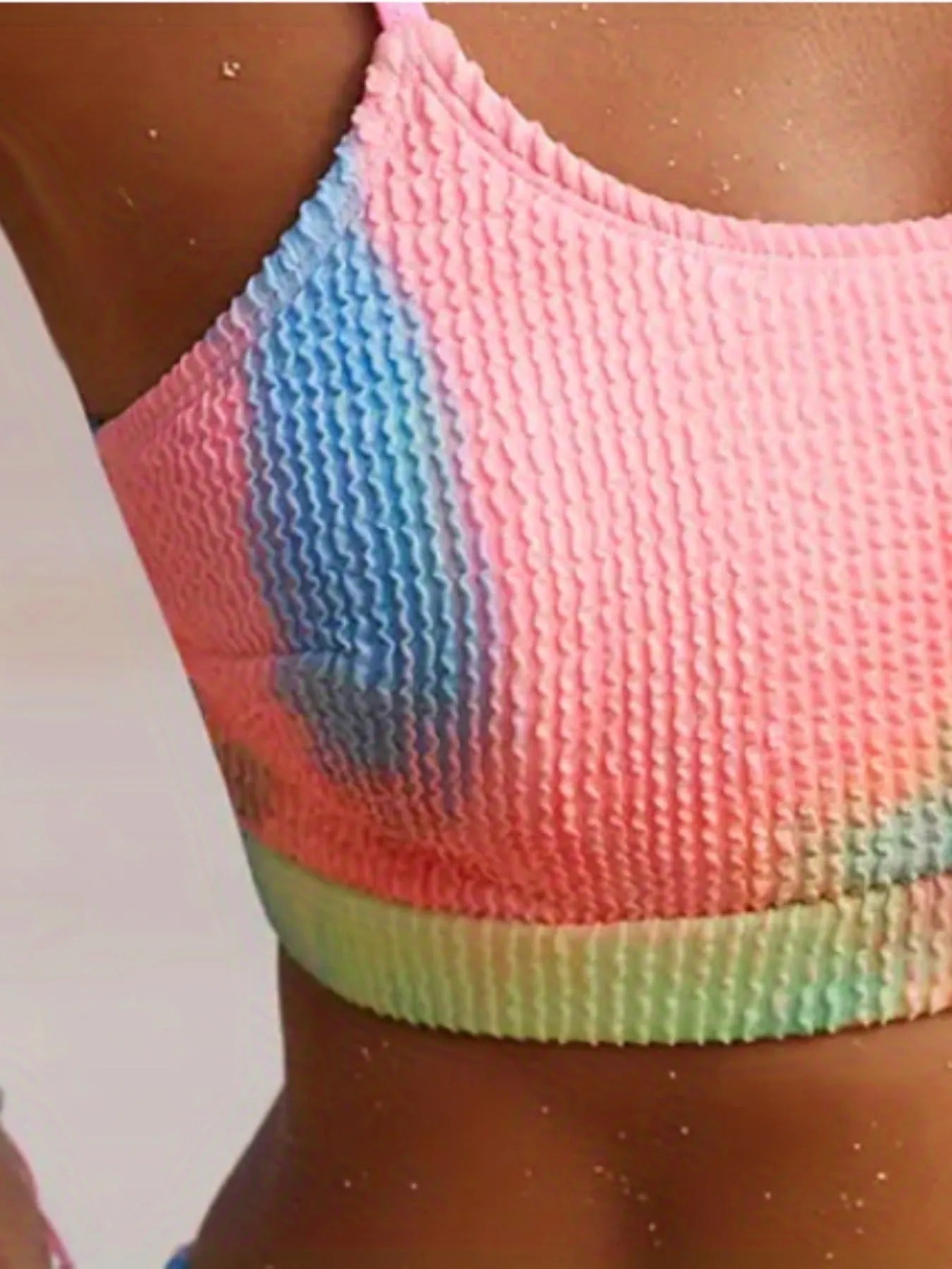 Women's tie-dye pleated split bikini in gradient colour pattern