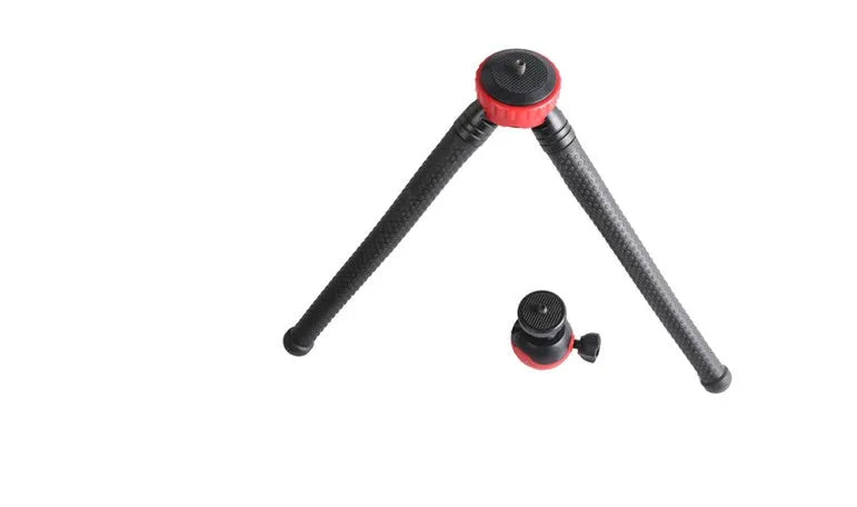Black octopus tripod stand with flexible rubber legs and a spherical gimbal head for cameras and phones.