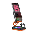 TF27BOX multifunctional mobile phone holder in black with built-in speaker and phone placed in cradle