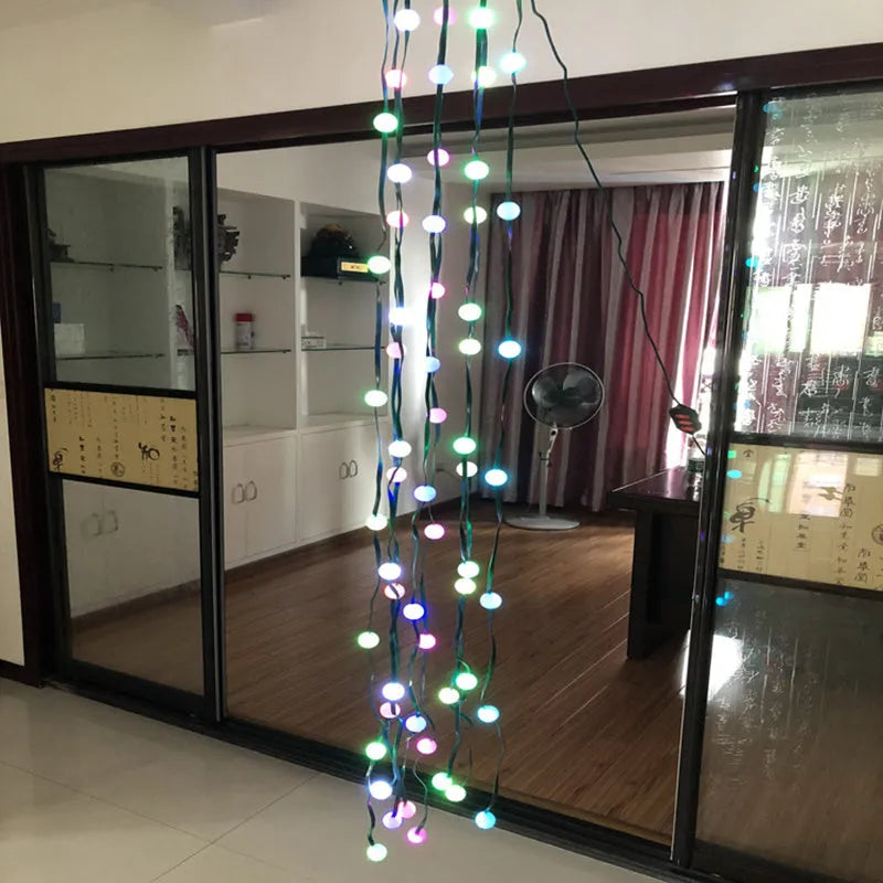 64 LED Christmas tree light string measuring 1.8 metres with button control for dimming and colour changing