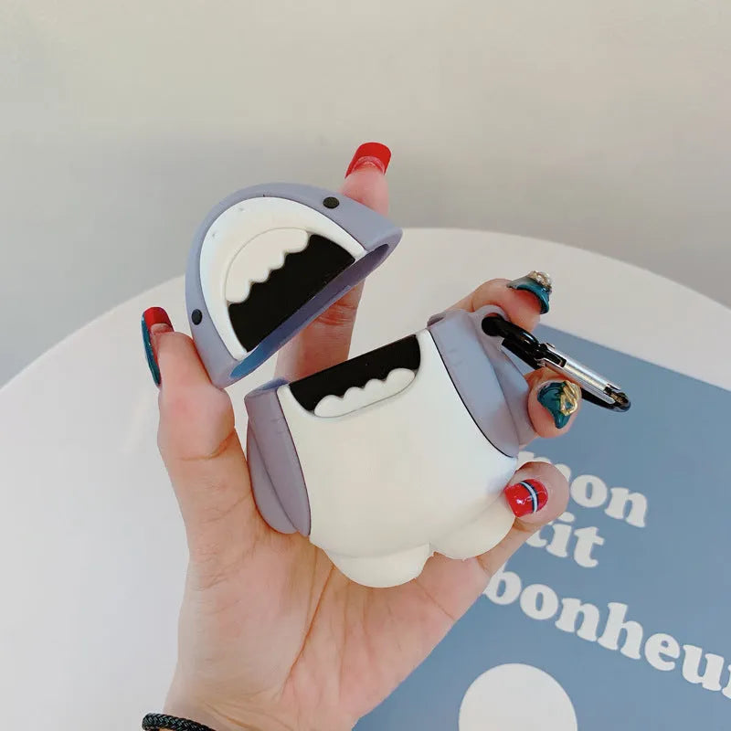 Black shark design silicone protective cover for Apple AirPods 1 and 2 charging case