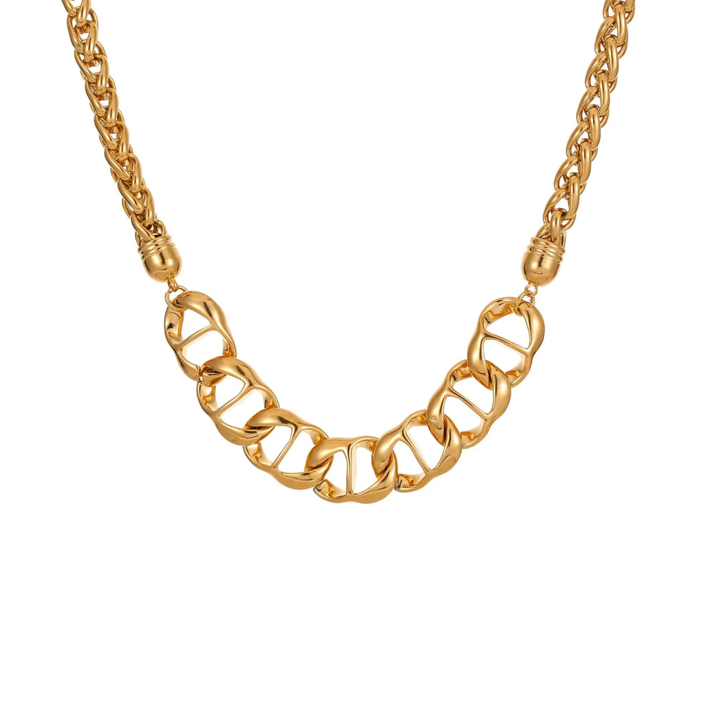 Stainless steel necklace with geometric pendant and 18K gold plating in gold or steel colour options