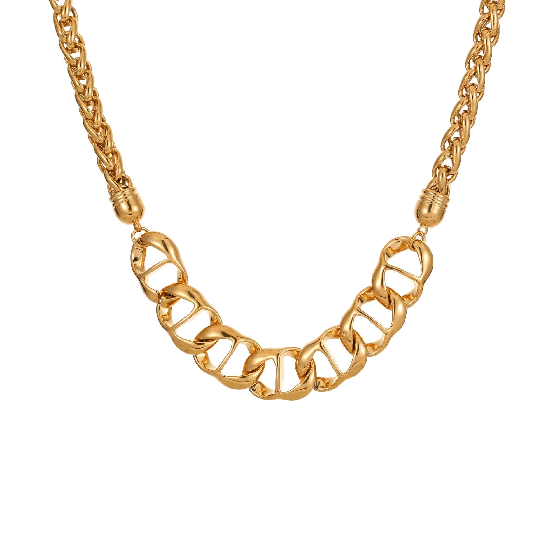 Stainless steel necklace with geometric pendant and 18K gold plating in gold or steel colour options