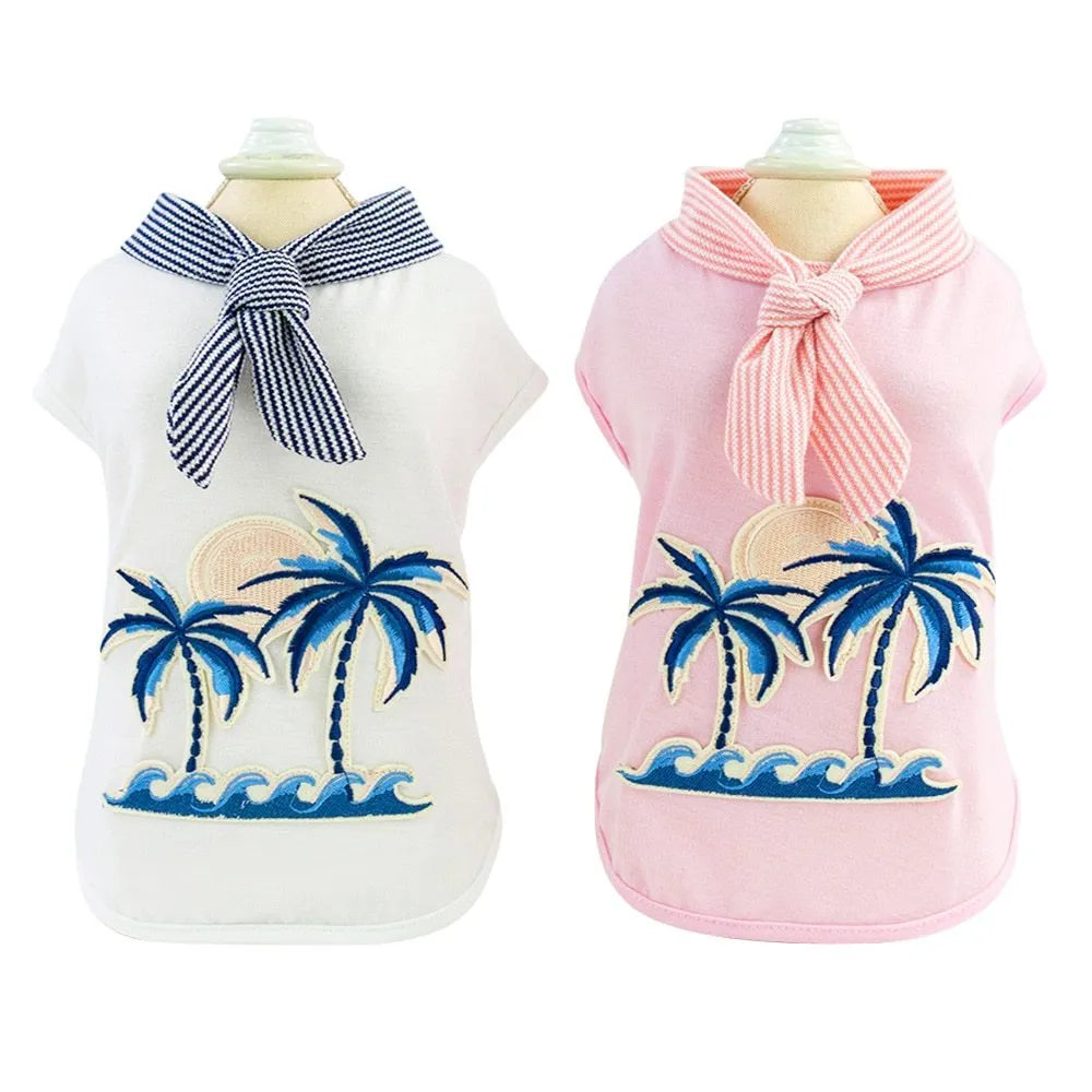Cotton coconut tree embroidery pet clothing in pink for small to large dogs with casual style