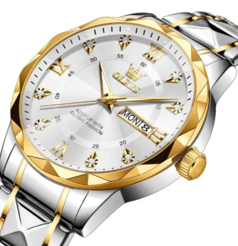 OLEVS 2025 men's luminous quartz watch with steel band and 11mm thickness