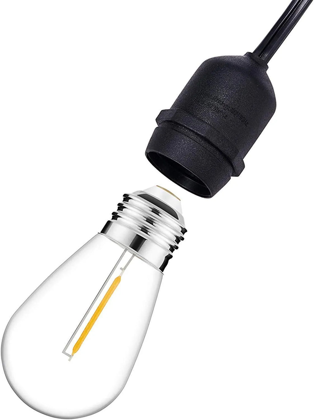 Waterproof solar-powered LED string lights with PVC shell for outdoor patio and garden decoration.