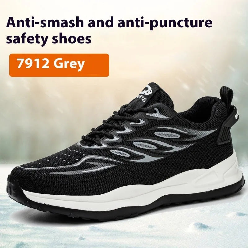 Orange lightweight labour protection safety shoes with leather upper and rubber sole