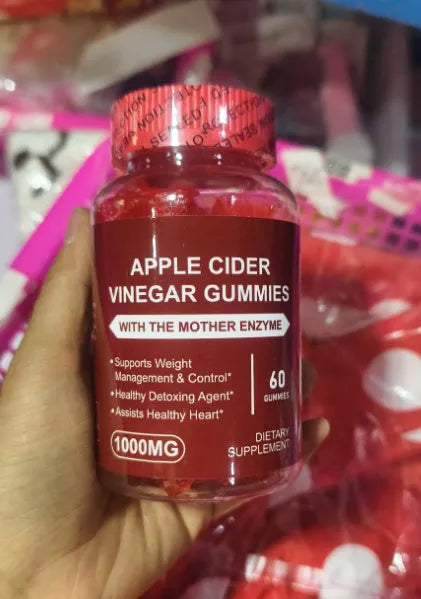 Bottle of apple cider vinegar gummies soft candy dietary supplement containing 60 tablets