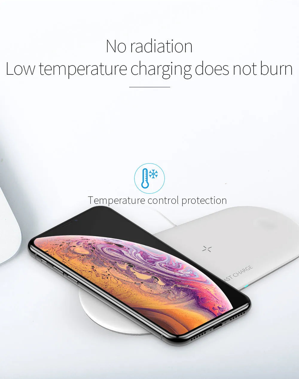 White 3-in-1 wireless charging station for Apple iPhone, watch and earbuds on a desktop