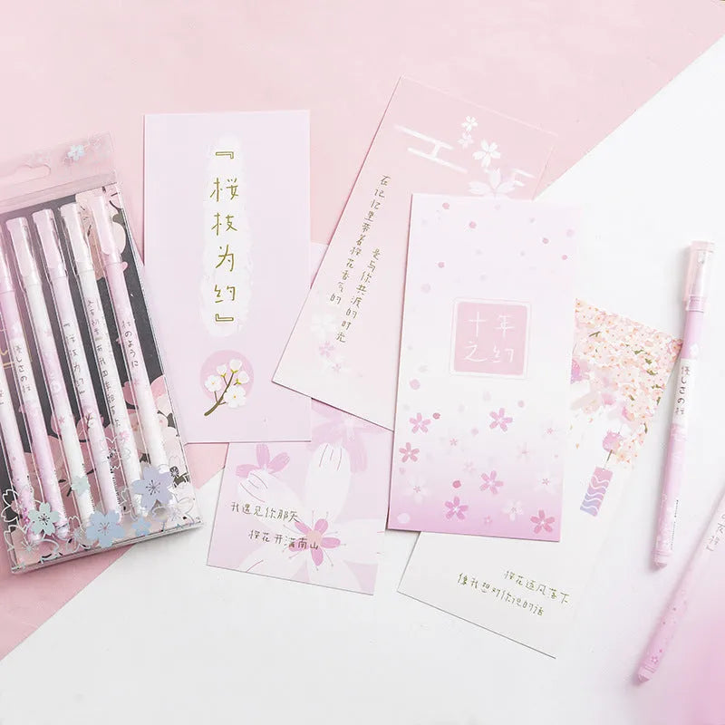 Set of six black Creative Sakura gel pens with 0.5mm needle tips on a white background.