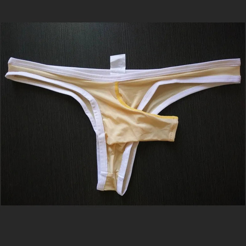 Men's ice silk briefs in colours black, white, army green, dark grey, sky blue, grass green, and skin colour.