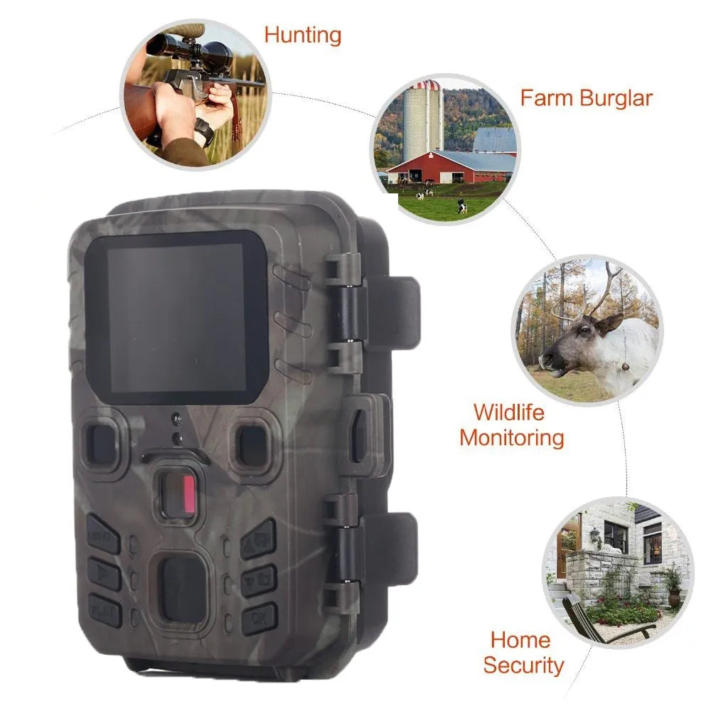 Black infrared night vision monitoring device with 12MP sensor and TF card slot