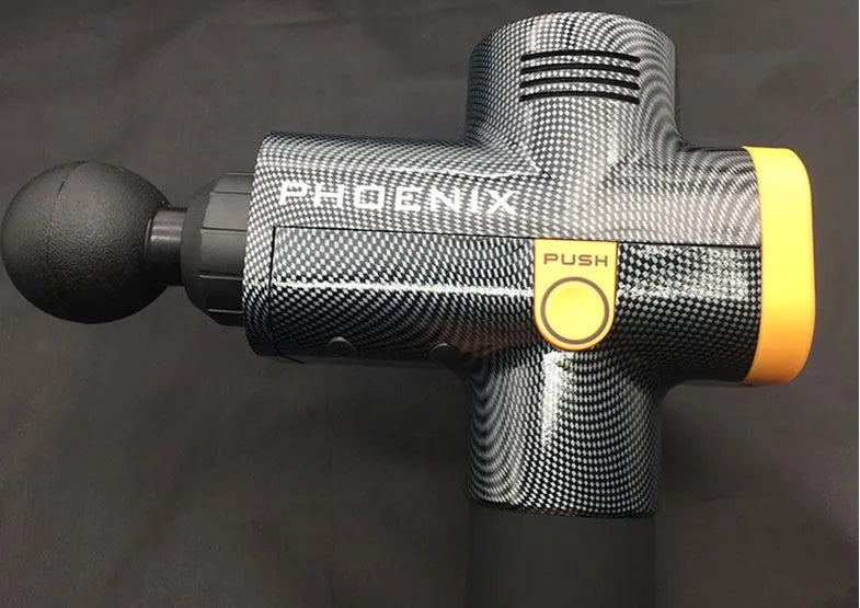 Fascia massage gun with four interchangeable heads in black finish