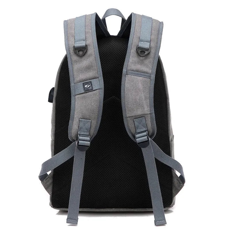 Canvas USB charging backpack with laptop compartment in neutral colour