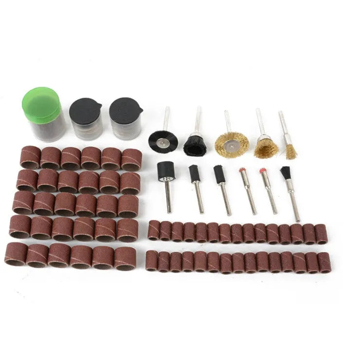 150-piece electric grinder accessories combo set with steel and copper heads, diamond wool pads, and sandpaper rings