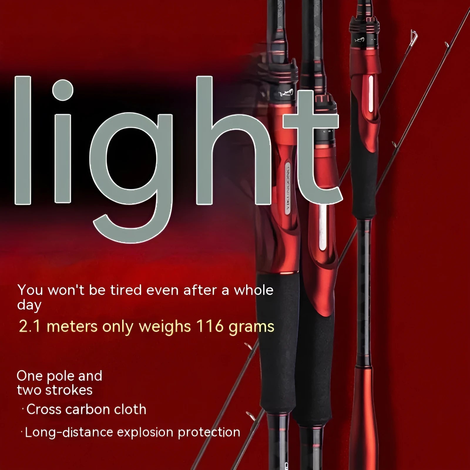 Carbon fishing rod with straight handle or pikestaff design in 210cm and 240cm lengths for light lure fishing