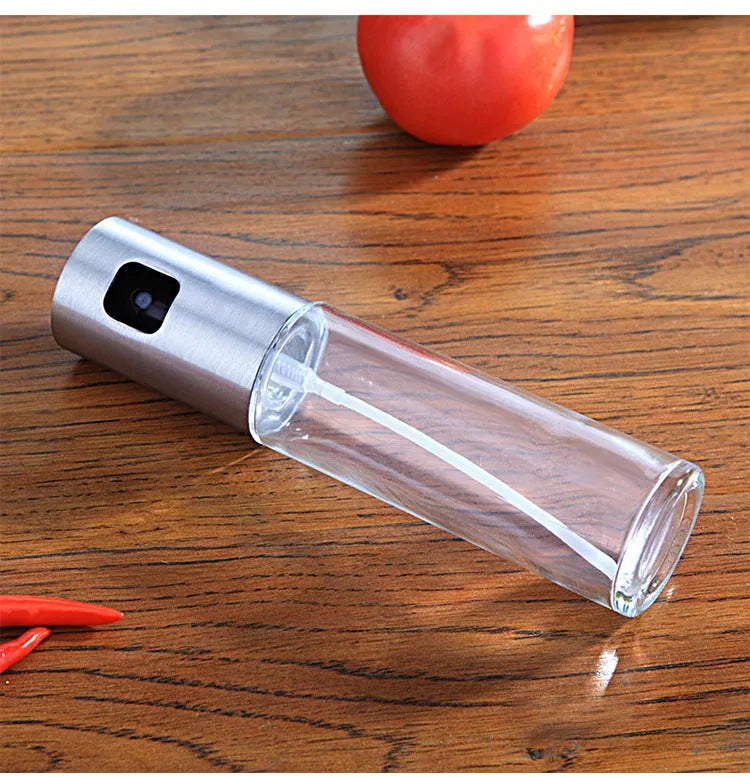 Gold ABS and glass kitchen oil vinegar spray bottle with push pump, 100ml capacity