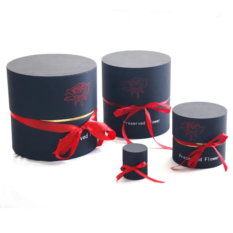 Boxed set of preserved red eternal roses in a luxury gift box for Valentine's Day.
