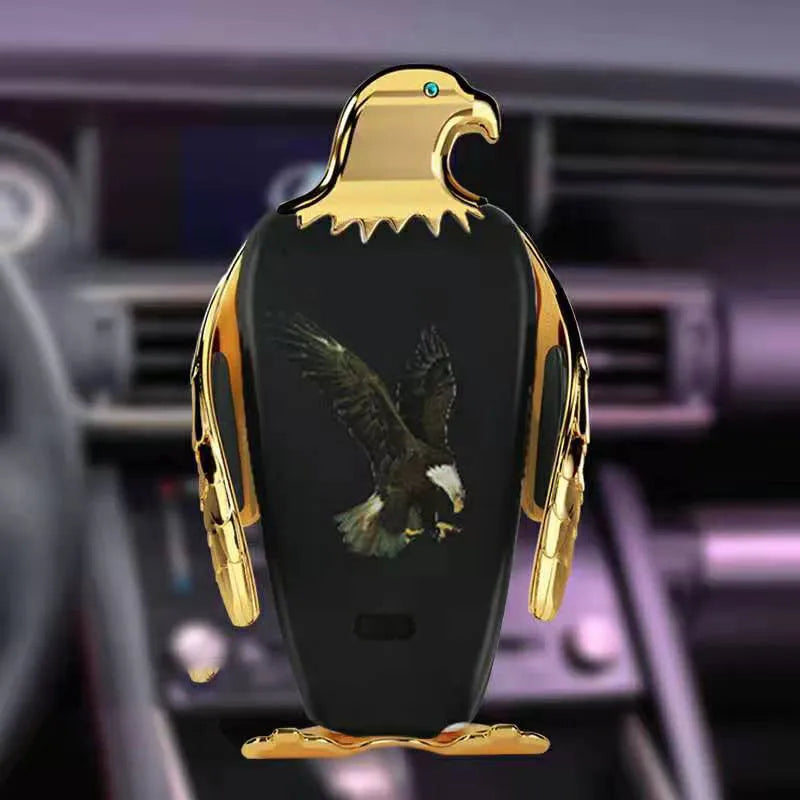 Eagle style wireless charging car phone holder with suction cup mount in black and gold