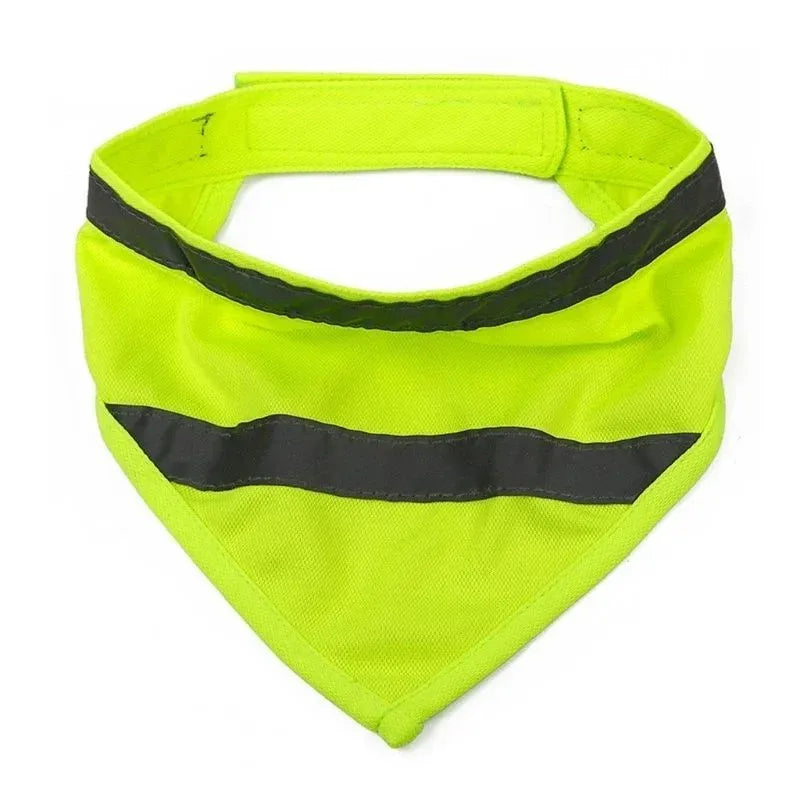 Bright orange polyester dog bandana with adhesive strap shown on canine neck
