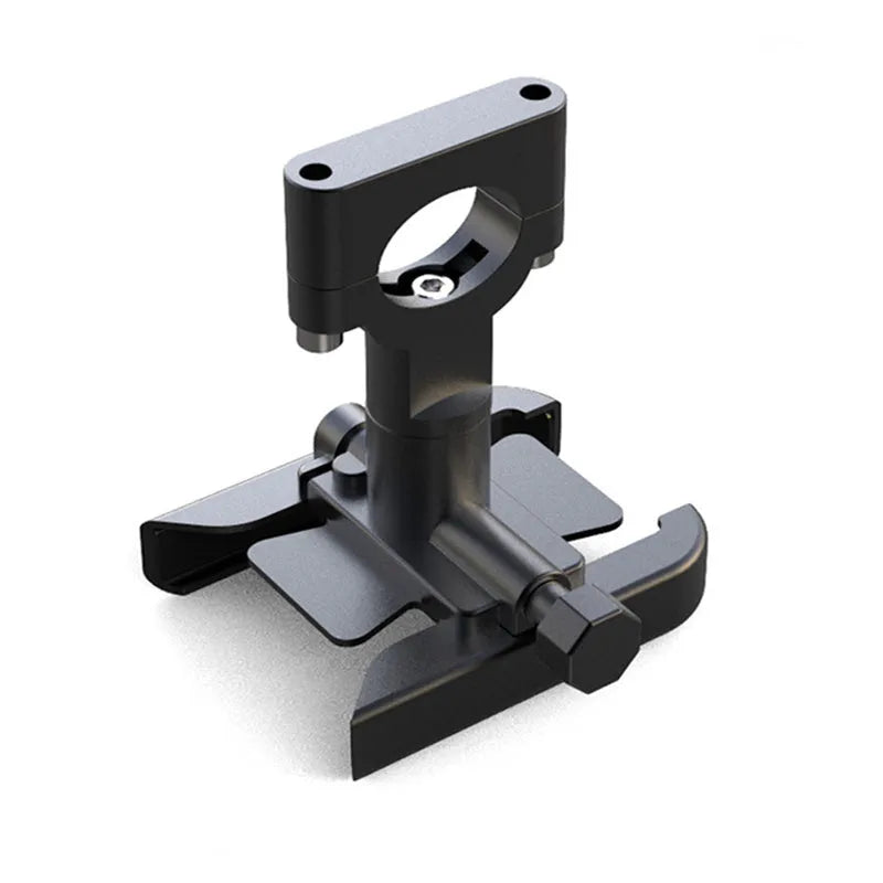 CNC aluminium alloy bicycle mobile phone holder with mechanical lock on mountain bike handlebars, black finish