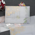 Sulfuric acid paper invitation cards with bronzing matte varnish in gold and rose gold colours