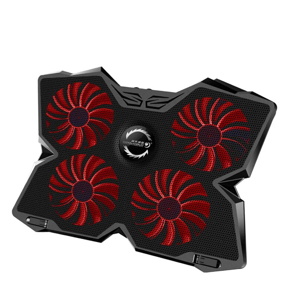 Blue LED desktop cooling base with four fans and USB ports for PC temperature control