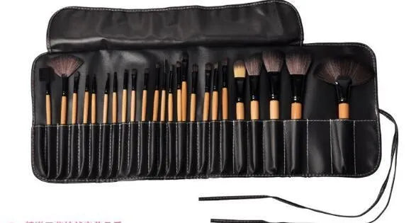24 professional makeup brushes with wooden handles in PU gift bag