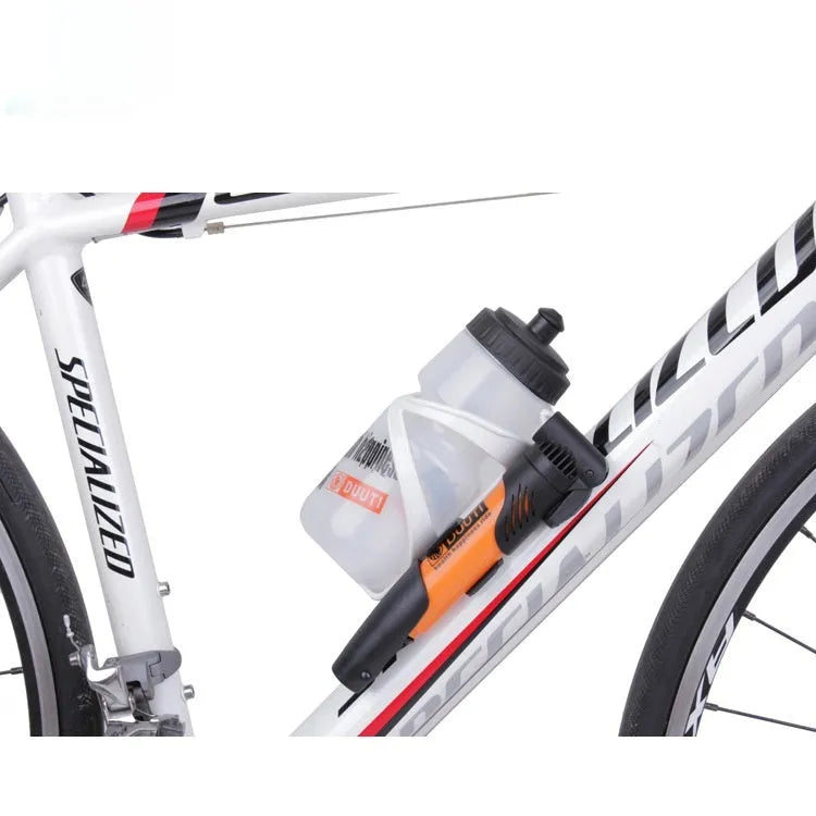 Portable plastic bicycle mini inflator available in eight colours for emergency tyre inflation