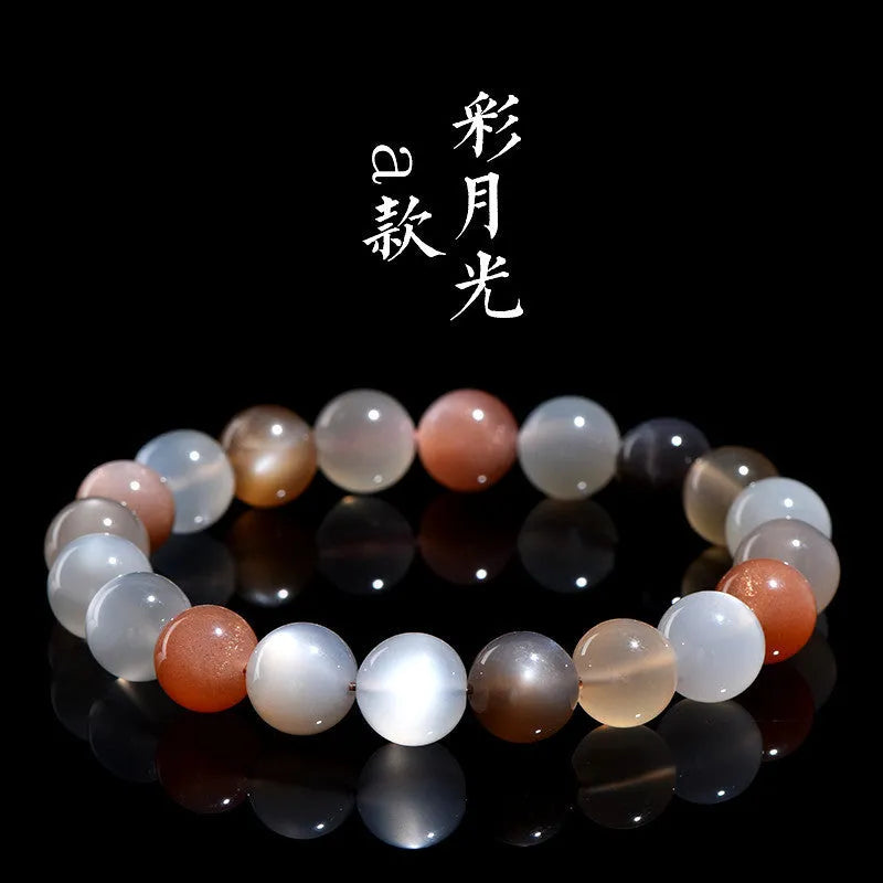 Moonstone bracelet with colourful natural moonlight patterns, 8mm single circle construction